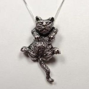 STERLING SILVER MOVING KITTY CAT FELINE NECKLACE